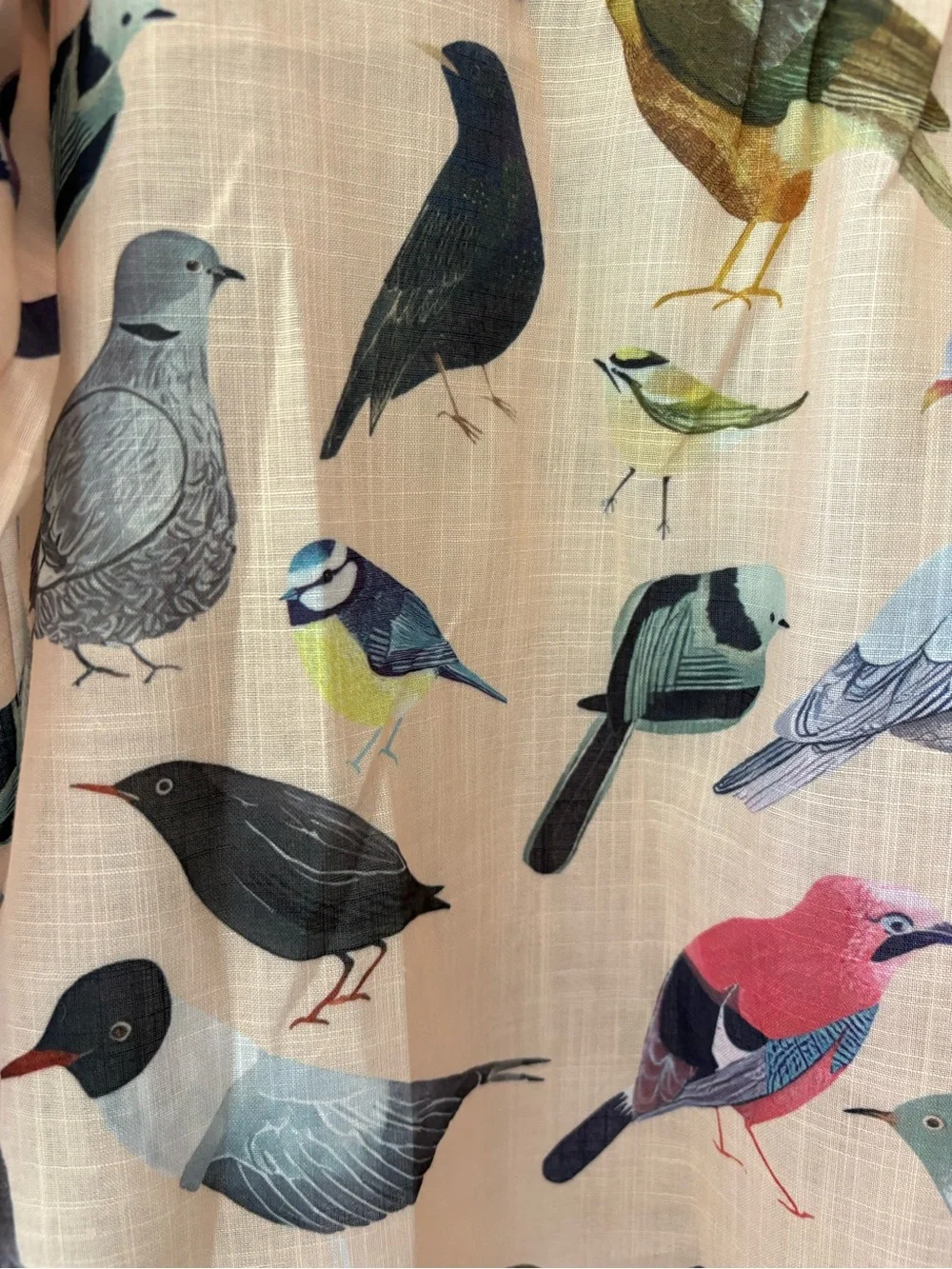 For Bird Lovers! Super Fun Women’s Beige Bird-Print Button-Up Shirt, Medium - Picture 5 of 16